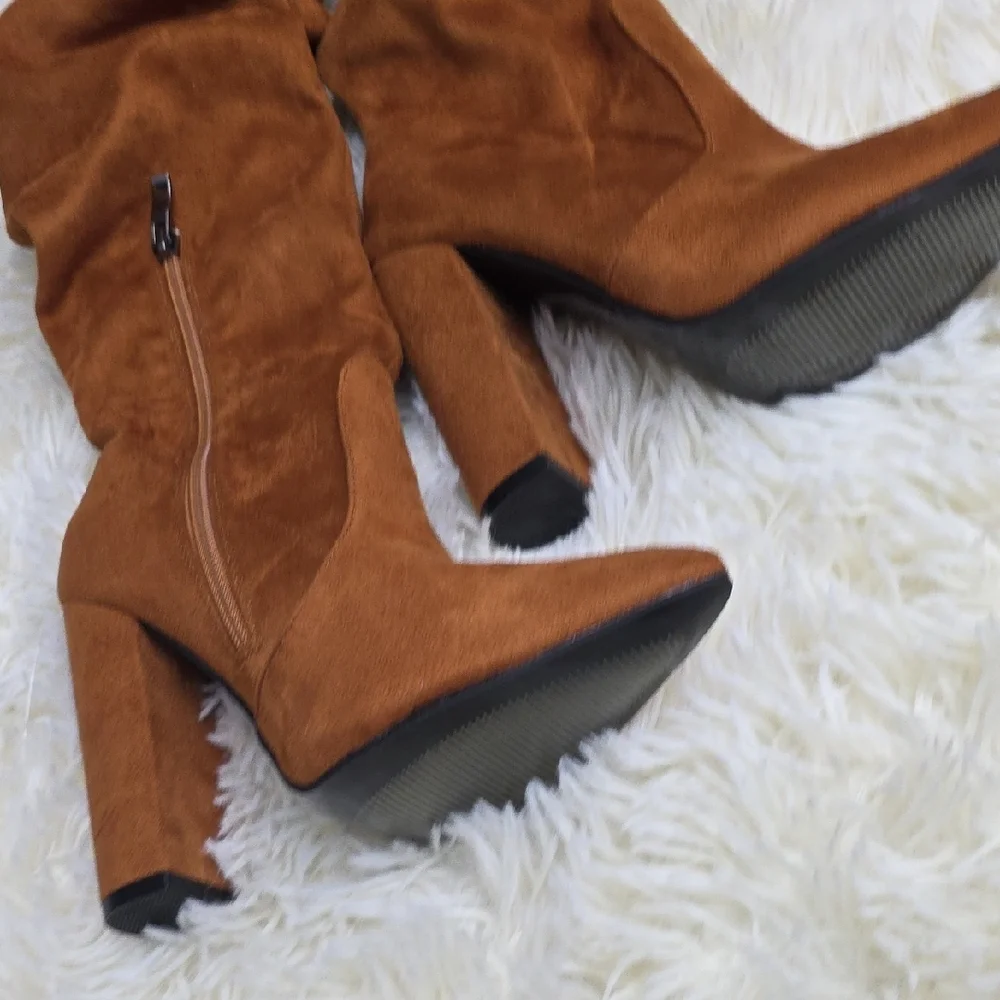 Brown Suede Knee-High Boots